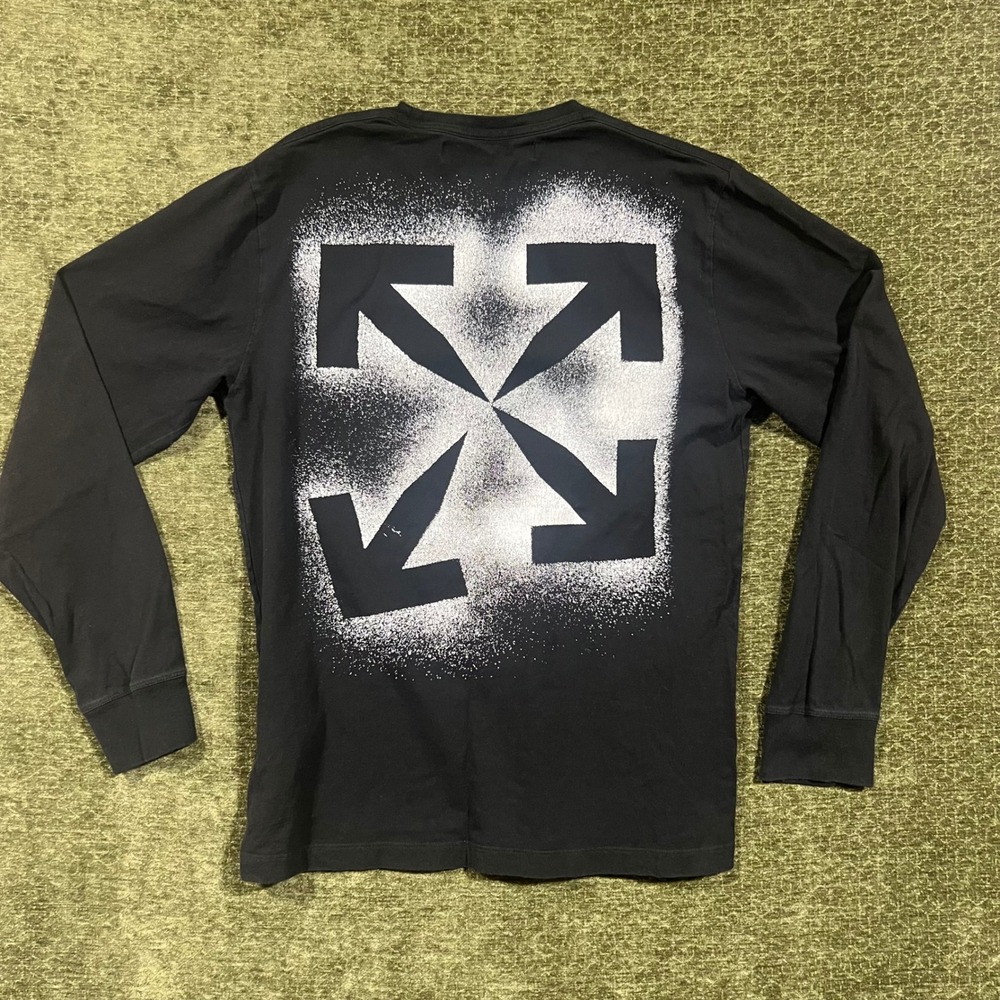 Off-White Long Sleeve Shirt Mens Large Black OMAB001E20JER004 Spray Arrows